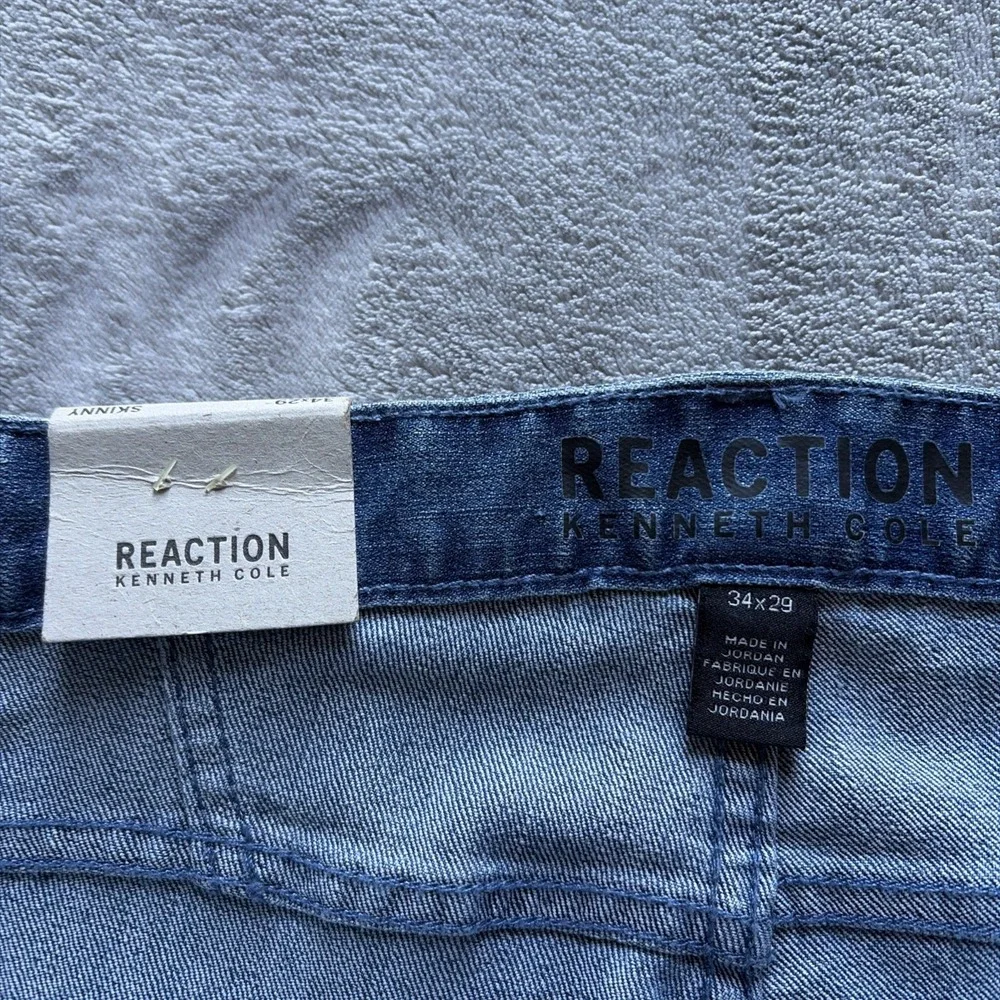 Kenneth Cole Jeans Men's Size 34x29 Skinny Blue Denim Comfort Stretch Zip - NWT